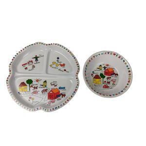 Anacapa Melamine 1987 Kids Divided Plate  House Car Truck ABC & 123 Vintage